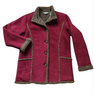 L.L. Bean Faux Suede Sherpa Lined Winter Jacket Small Regular Red Brown